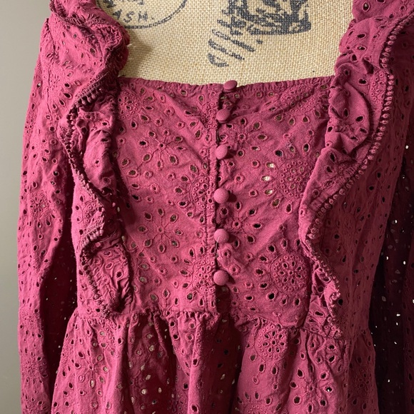 Madewell Maroon Pom Eyelet Blouse - Picture 3 of 8